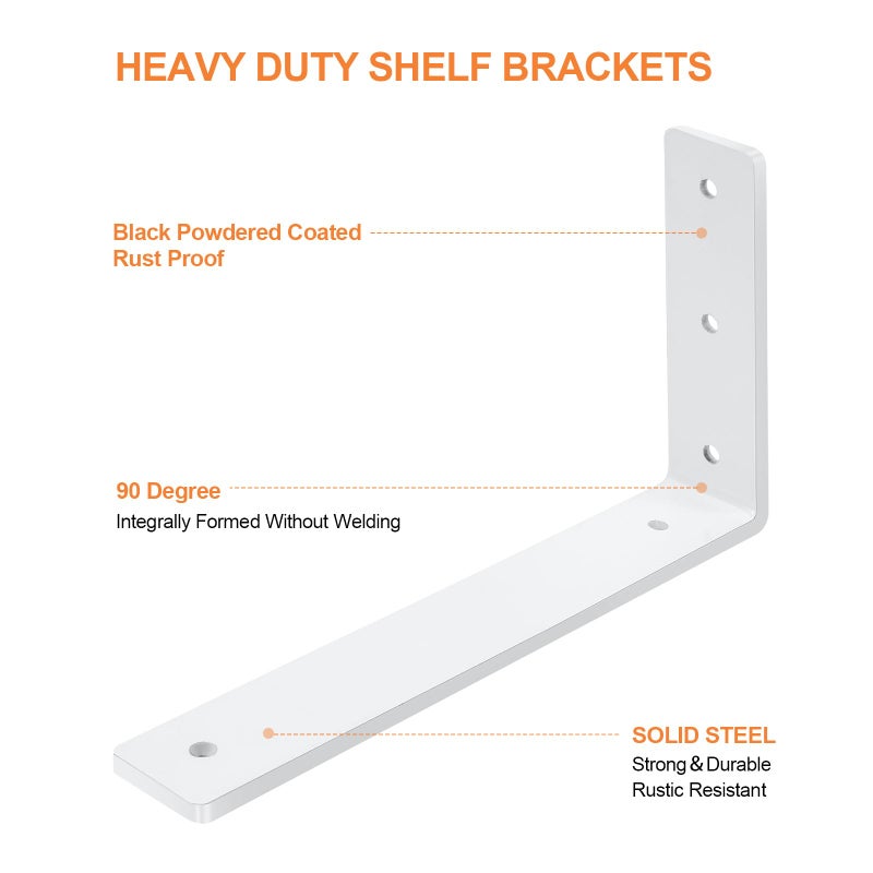 Aunulahca White Floating Shelf Bracket 12 Inch, 6 Pack Heavy Duty Shelf Brackets, Wall Shelf Bracket for DIY Decorative with Mounting Hardware - Image 4